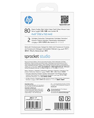 HP Sprocket Studio Ink and - Papel para fotos y cartuchos (80 hojas)