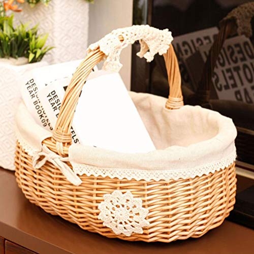 HQBL Cesta Almacenamiento Juguetes para Niños Picnic Tejida Willow con Forrado,Contenedor Compras con Asas-para Picnics,Fiestas Y Barbacoas,Uso en Campamentos Vacaciones Decoración Boda en Casa