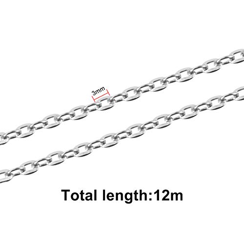 HQdeal 39.4 Pies 2 * 3mm Collar de Cadena de Enlace con 30 Anillas Abierta y 20 Piezas de Cierres de Langosta para Fabricación de Joyería DIY, Plateado y Dorado (Plateado)