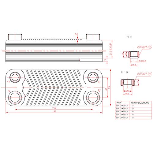 Hrale Intercambiador calor térmico acero inoxidable 20 placas Termocambiador placas máx. 44 kW