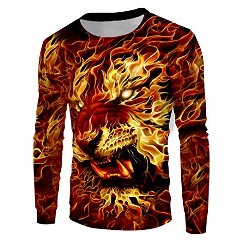 HSJORBZQF Camiseta Adulta largas de la Moda 3D Escudo Imprimir Llama Rey León con la Corona de Hiphop del tamaño Grande de Las Tapas de otoño Lion King with Crown1 5XL