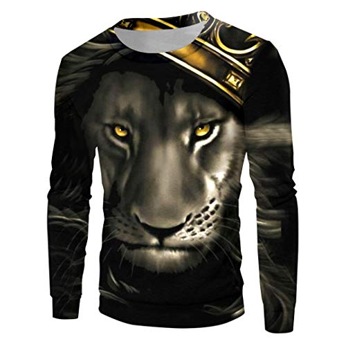 HSJORBZQF Camiseta Adulta largas de la Moda 3D Escudo Imprimir Llama Rey León con la Corona de Hiphop del tamaño Grande de Las Tapas de otoño Lion King with Crown1 5XL