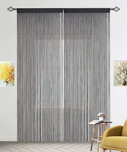 HSYLYM cortina espagueti para Puerta,ivisor de habitación,decoración del hogar,poliéster,negro,90x245cm