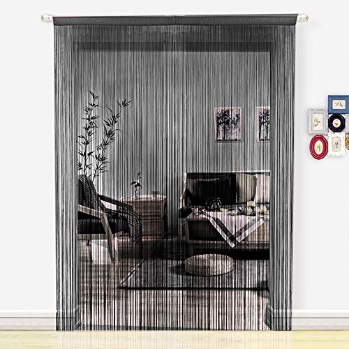 HSYLYM cortina espagueti para Puerta,ivisor de habitación,decoración del hogar,poliéster,negro,90x245cm