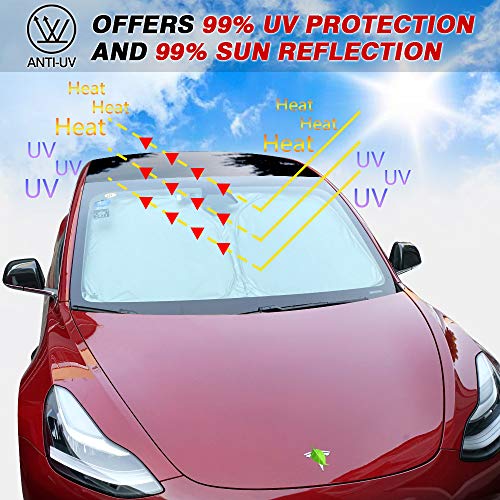 Huadi Model 3 Parasol para parabrisas de coche, parasol de ventana frontal, bloques de parasol especiales personalizados para el modelo 3 2017 2018 2019 2020, protector de visera de rayos UV