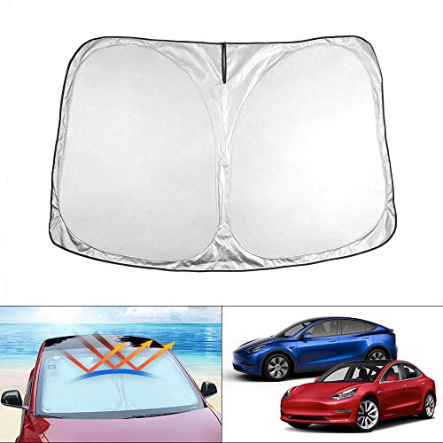 Huadi Model 3 Parasol para parabrisas de coche, parasol de ventana frontal, bloques de parasol especiales personalizados para el modelo 3 2017 2018 2019 2020, protector de visera de rayos UV