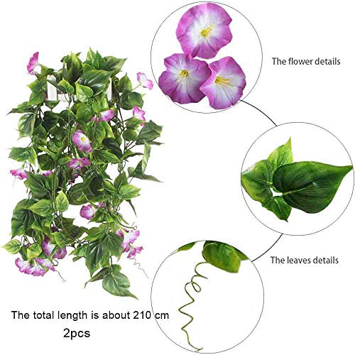 HUAESIN Planta Enredadera Artificial Flores Guirnalda 2pcs Petunias Colgantes Plantas Plastico Yedra Artificial Decoracion para Exterior Interior Habitacion Pared Arco Boda Fiesta Escaparate Púrpura