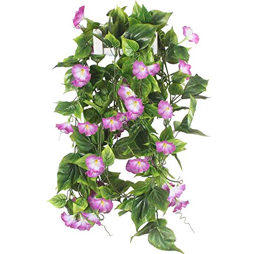 HUAESIN Planta Enredadera Artificial Flores Guirnalda 2pcs Petunias Colgantes Plantas Plastico Yedra Artificial Decoracion para Exterior Interior Habitacion Pared Arco Boda Fiesta Escaparate Púrpura