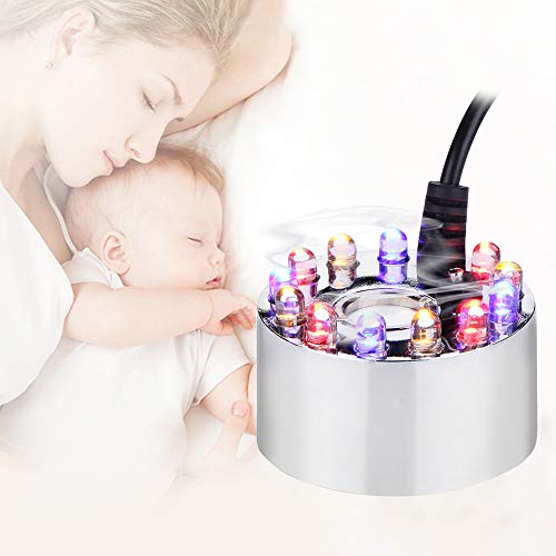 Huatuo que Cambia de Color 12 Luces LED Mist Maker Fuente de Agua Estanque Fogger Humidificador de Aire Atomizador con Adaptador de alimentación de CA (Blanco)