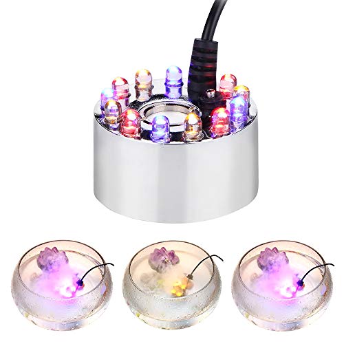 Huatuo que Cambia de Color 12 Luces LED Mist Maker Fuente de Agua Estanque Fogger Humidificador de Aire Atomizador con Adaptador de alimentación de CA (Blanco)