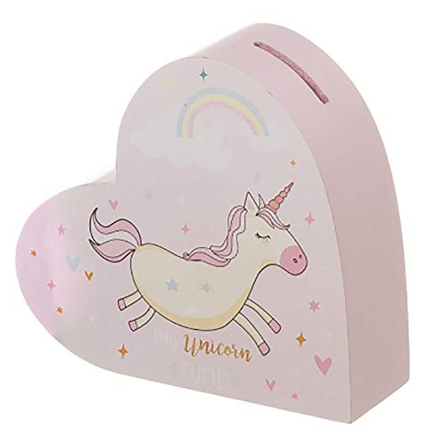 Hucha de Unicornio, con Forma de Corazón. Diseño de Fantasía, con Estilo Infantil (16cm X 5cm X 14,5cm) - Hogar y Más - Rosa Claro