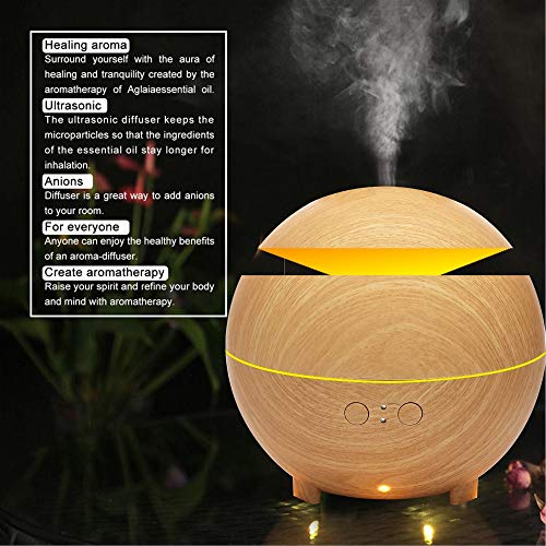 HUIHUAN Humidificador Aceite esencial Difusor 600 ml Humidificadores de niebla Máquina de aromaterapia con aroma de aire y apagado automático - Luz LED y temporizador,lightwoodgrain