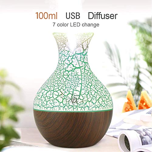 Humidificador eléctrico Difusor de Aceite de Aroma Humidificador ultrasónico de Grano de Madera Humidificador de Aire USB Mist Maker 7 Luz led de Color para Oficina en casa Grano de Madera Profunda