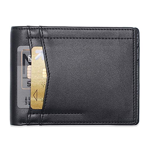 HUYAMI® Cartera de Cuero Ultra Fino – Bloqueo y Seguridad RFID – Billetero Integrado con Cremallera – Ebook OFRECIDO – Bolsillo de boletos Incluido – Se Pueden Guardar hasta 7 Tarjetas bancarias