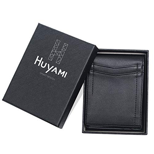 HUYAMI® Cartera de Cuero Ultra Fino – Bloqueo y Seguridad RFID – Billetero Integrado con Cremallera – Ebook OFRECIDO – Bolsillo de boletos Incluido – Se Pueden Guardar hasta 7 Tarjetas bancarias