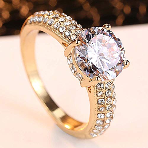 HYLJZ Anillo Novedades Moda Completa con Anillos De Circón AAA para Mujer Joyas De Boda De Oro Blanco/Oro Amarillo