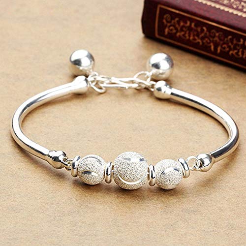 HZYRR Pulsera de Dama Plateado Pulsera Abierta Media Luna transbordo Grano Pulsera la Circunferencia 14-17cm