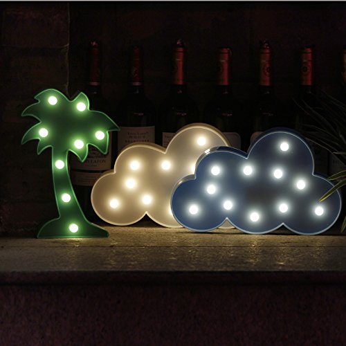 icase4u preciosa lámpara decorativa de mesa de luz LED Iluminación infantil nocturna para habitación de los niños o chicas con forma de cactus/nubes /piña /flamencos/árbol de Navidad /corazón/árbol de coco/I LOVE YOU (nube azul)