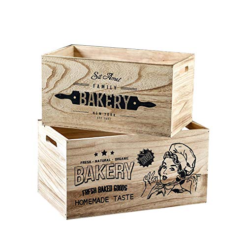 Iceclubs Caja De Pan - 2 Juegos De Caja Decorativa De Almacenamiento De Madera Maciza (Sin Tapa),Contenedor Para Cocina/Restaurante/Panadería, Comida Seca