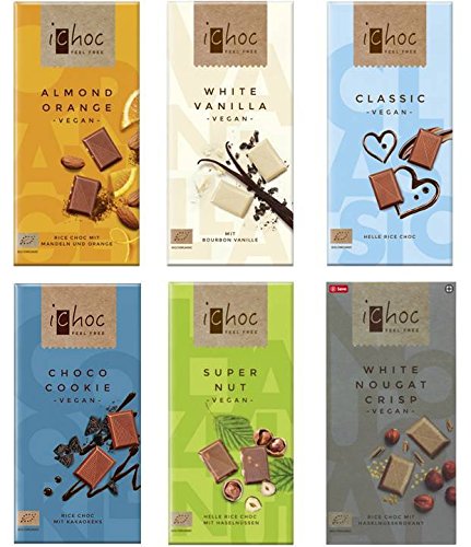 Ichoc Vegan Organic German Chocolate Bars Mixed Case Selection (Pack of 6)