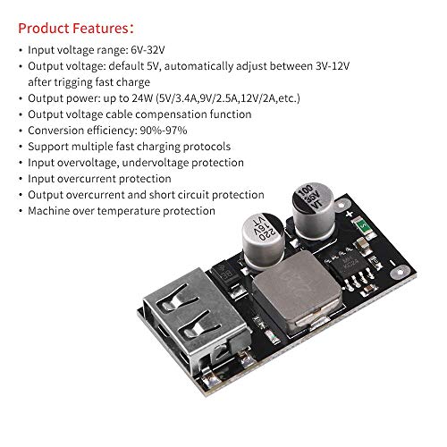 ICQUANZX 3pcs DC-DC Buck Converter 6V-32V (12 24V) Módulo Power Buck a QC3.0 Convertidor de Fuente de alimentación USB de Carga rápida con Carga rápida para IP-Hone Hua-wei FCP