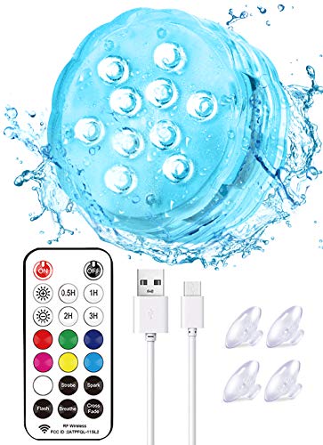 Idealife Luz Sumergible Luz Recargable USB, Luces Led Pilas Luz Acuario Luz Piscina Luz Pecera con Temporizador Imán Ventosas Luz Ambiente Luces Nocturnas Luces Decorativas para Spa Fiesta Navidad