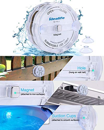 Idealife Luz Sumergible Luz Recargable USB, Luces Led Pilas Luz Acuario Luz Piscina Luz Pecera con Temporizador Imán Ventosas Luz Ambiente Luces Nocturnas Luces Decorativas para Spa Fiesta Navidad