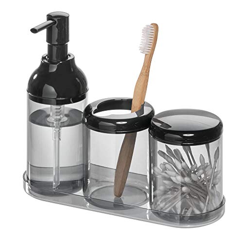 iDesign Bandeja organizadora para cosméticos, caja de plástico plana para maquillaje, joyas o bolígrafos, deja llaves ovalado para recibidor, oficina o baño, negro