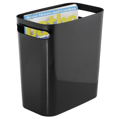 iDesign Cubo de basura con asas, papelera pequeña de plástico con capacidad para 9,5 litros, moderna papelera de cocina, baño y oficina, negro