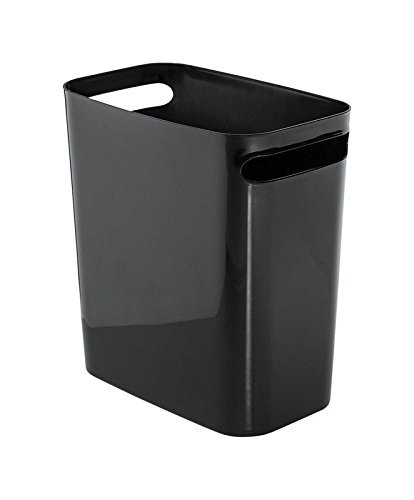 iDesign Cubo de basura con asas, papelera pequeña de plástico con capacidad para 9,5 litros, moderna papelera de cocina, baño y oficina, negro