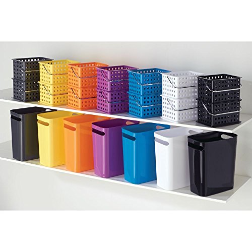 iDesign Cubo de basura con asas, papelera pequeña de plástico con capacidad para 9,5 litros, moderna papelera de cocina, baño y oficina, negro