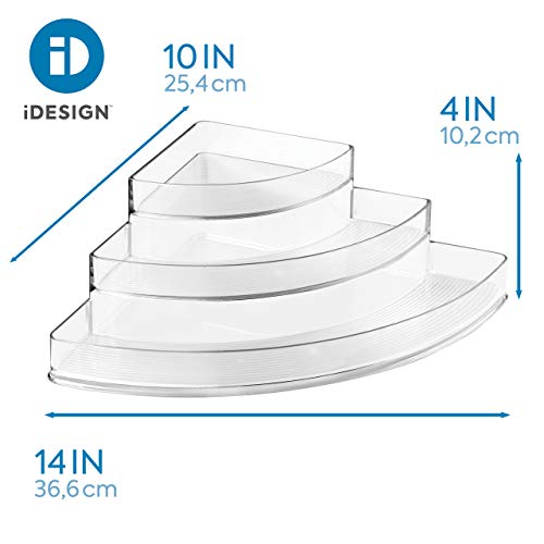 iDesign Especiero con 3 niveles, estantería esquinera de plástico con diferentes alturas para cocina, organizador de armarios para especias, latas, etc. transparente