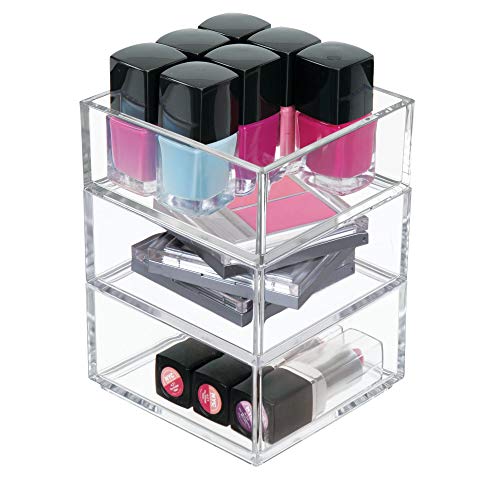 iDesign Organizador de maquillaje y cosméticos, organizador de cajones extrapequeño de plástico libre de BPA, caja apilable para baño, cocina y oficina, transparente