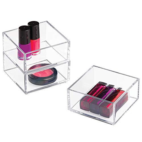 iDesign Organizador de maquillaje y cosméticos, organizador de cajones extrapequeño de plástico libre de BPA, caja apilable para baño, cocina y oficina, transparente