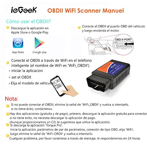 ieGeek WiFi Wireless Mini OBDII Auto Coche, OBD2 Escáner Herramienta de Análisis de Diagnostico CAN-BUS, Lector de Código Diagnóstico a Bordo Para Apple iPhone iOS Windows Android Tablet Smartphone