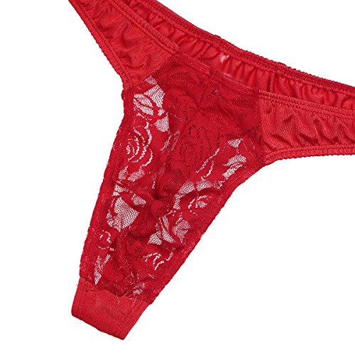 iiniim Tangas Lencería para Hombres Tanga Encaje Ropa Interior Masculina Ropa de Dormir Chicos Rojo Talla Única