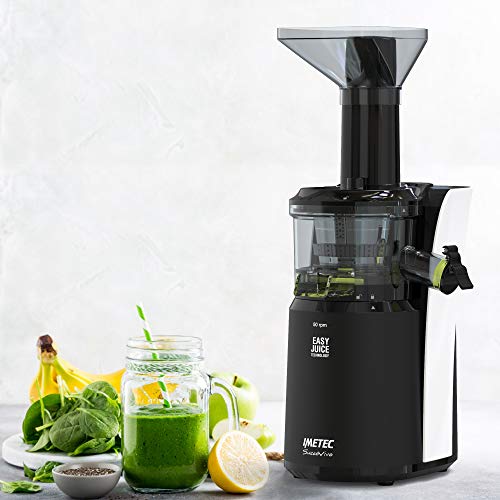 Imetec Succovivo SJ4 1200 Licuadora para frutas y verduras de prensado en frío, baja velocidad 50 RPM, tecnología Easy Juice, filtro zumos, accesorio sorbete, bocadilla grande, limpieza 2 minutos