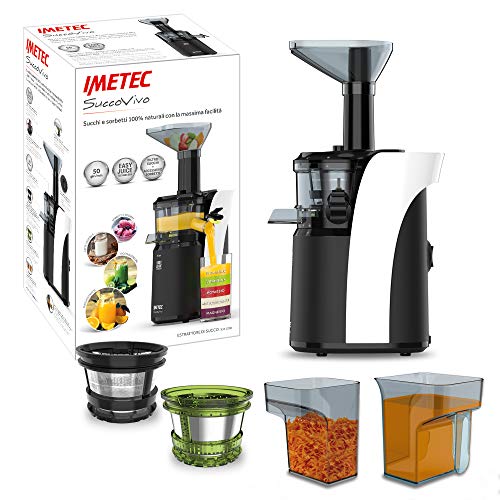 Imetec Succovivo SJ4 1200 Licuadora para frutas y verduras de prensado en frío, baja velocidad 50 RPM, tecnología Easy Juice, filtro zumos, accesorio sorbete, bocadilla grande, limpieza 2 minutos