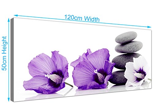 Impresiones De Lienzo De Flores Púrpuras Y Guijarros Grises - Modern Floral Wall Art - 1071 - Wallfillers®