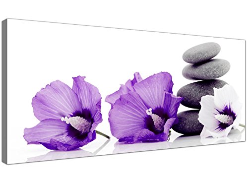 Impresiones De Lienzo De Flores Púrpuras Y Guijarros Grises - Modern Floral Wall Art - 1071 - Wallfillers®