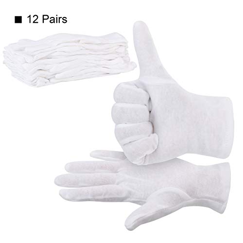 Incutex 12 pares de guantes de tela de algodón, blancos, talla: L