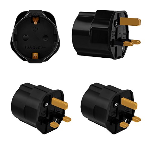 Incutex 2X adaptadores de Viaje UK, GB, Inglaterra Schuko, 2 Patas Europa hacia 3 Patas RU, Negro