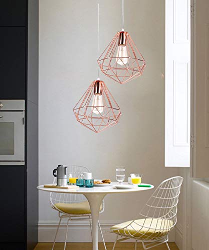 Industrial Minimalista Chandelier Light Lámpara de Techo Shades Lámpara De Hierro Forjado,Lámpara Colgante Forma Prismático de Diamante,Oro Rose