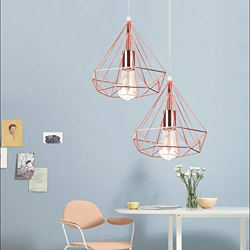 Industrial Minimalista Chandelier Light Lámpara de Techo Shades Lámpara De Hierro Forjado,Lámpara Colgante Forma Prismático de Diamante,Oro Rose