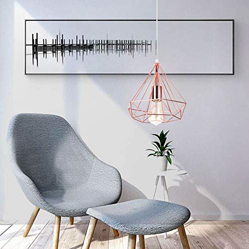 Industrial Minimalista Chandelier Light Lámpara de Techo Shades Lámpara De Hierro Forjado,Lámpara Colgante Forma Prismático de Diamante,Oro Rose