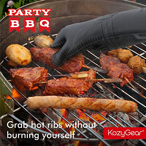 ineo KozyGear Guantes de Silicona Resistentes al Calor para Barbacoa, Cocina, Asar, ahumar, Hornear, Sopa Caliente, Horno, Antideslizantes, Impermeables, protección Completa para Dedos y muñecas(L)