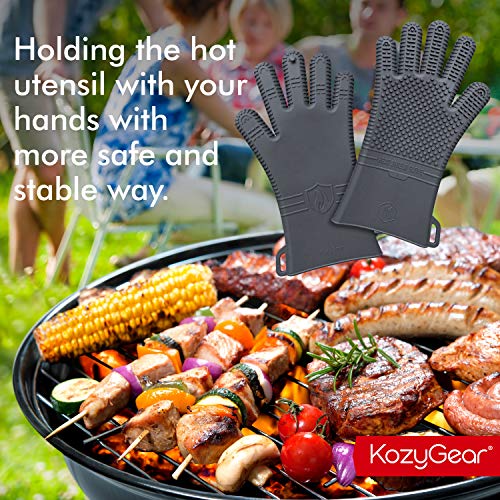 ineo KozyGear Guantes de Silicona Resistentes al Calor para Barbacoa, Cocina, Asar, ahumar, Hornear, Sopa Caliente, Horno, Antideslizantes, Impermeables, protección Completa para Dedos y muñecas(L)