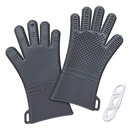 ineo KozyGear Guantes de Silicona Resistentes al Calor para Barbacoa, Cocina, Asar, ahumar, Hornear, Sopa Caliente, Horno, Antideslizantes, Impermeables, protección Completa para Dedos y muñecas(L)