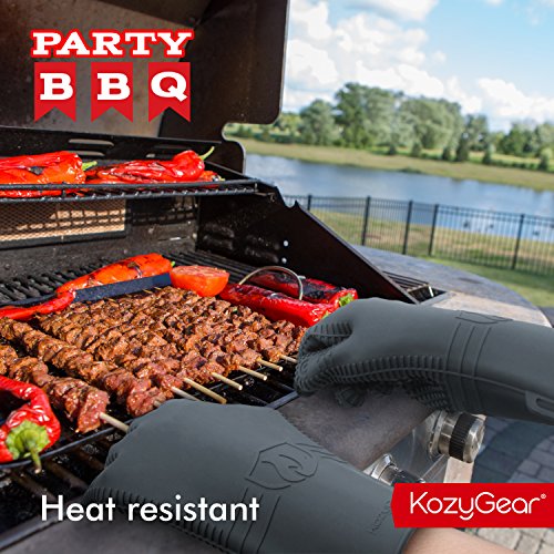 ineo KozyGear Guantes de Silicona Resistentes al Calor para Barbacoa, Cocina, Asar, ahumar, Hornear, Sopa Caliente, Horno, Antideslizantes, Impermeables, protección Completa para Dedos y muñecas(L)