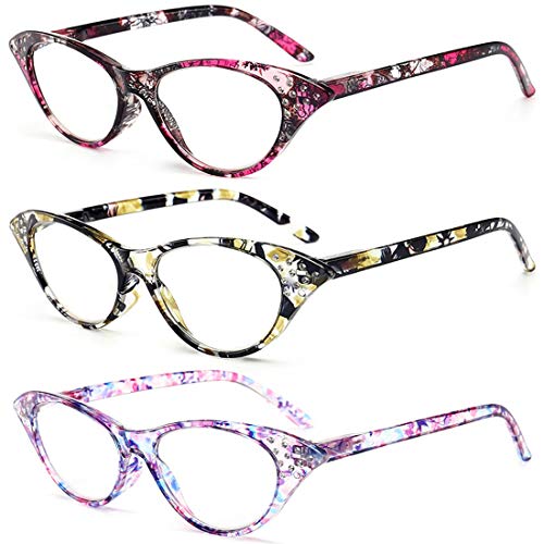 Inlefen Gafas de lectura para mujer Spring Bisagra Ladies Vintage Cat Eye Readers Gafas con diamantes de imitación 1.00 to 4.00